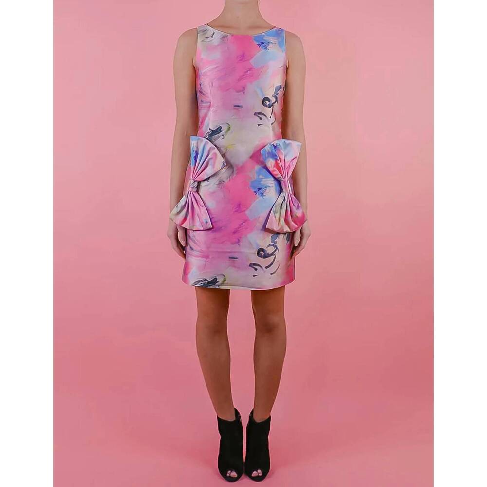 NEW NEUBYRNE candace bow pocket dress in painterly print